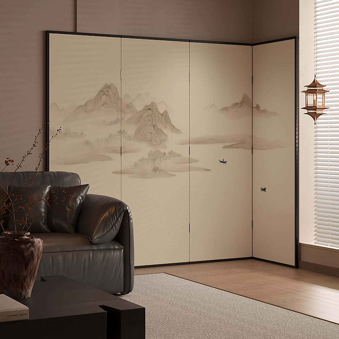 Simple Auburn Double Sided Print Opaque Portable Wall Partition with Lumber Frame