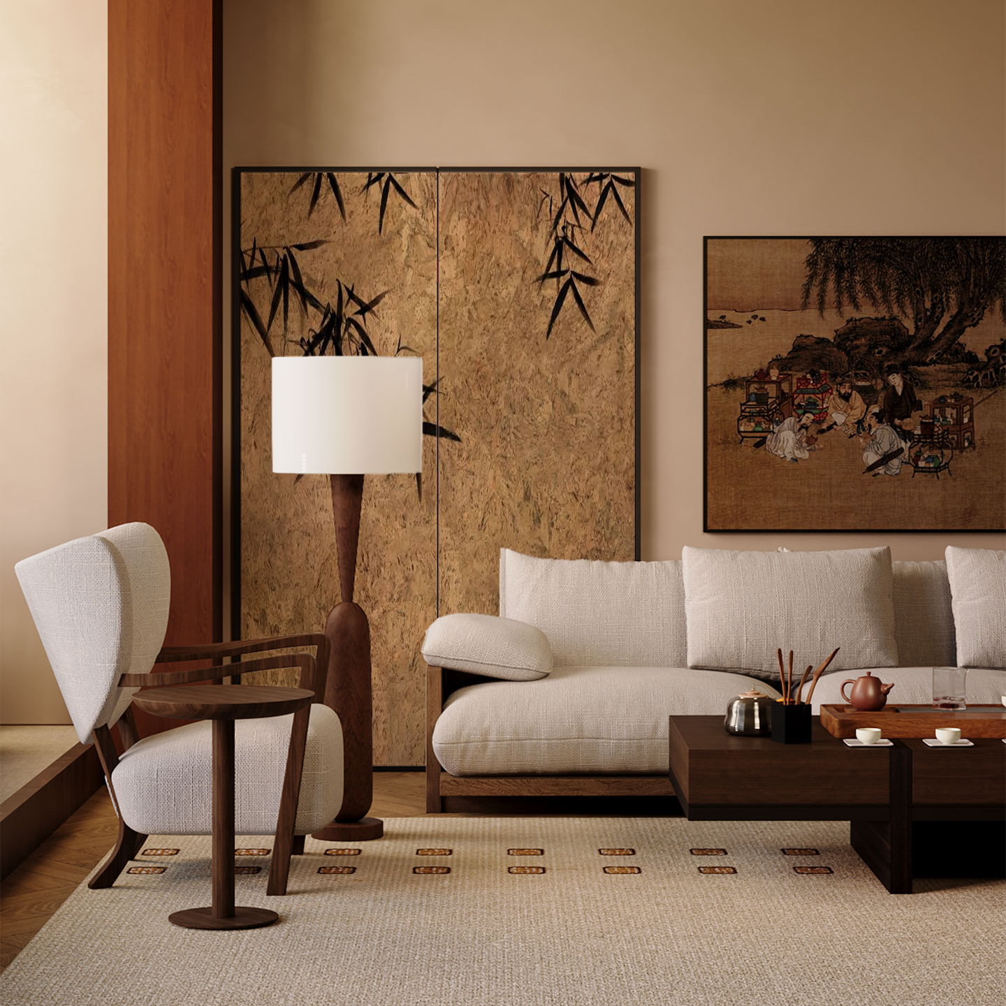 Tan Modern Opaque Pop Up Pine Wood Frame Room Separator Wall with 4 Panels/2 Panels/3 Panels and Double Sided Print