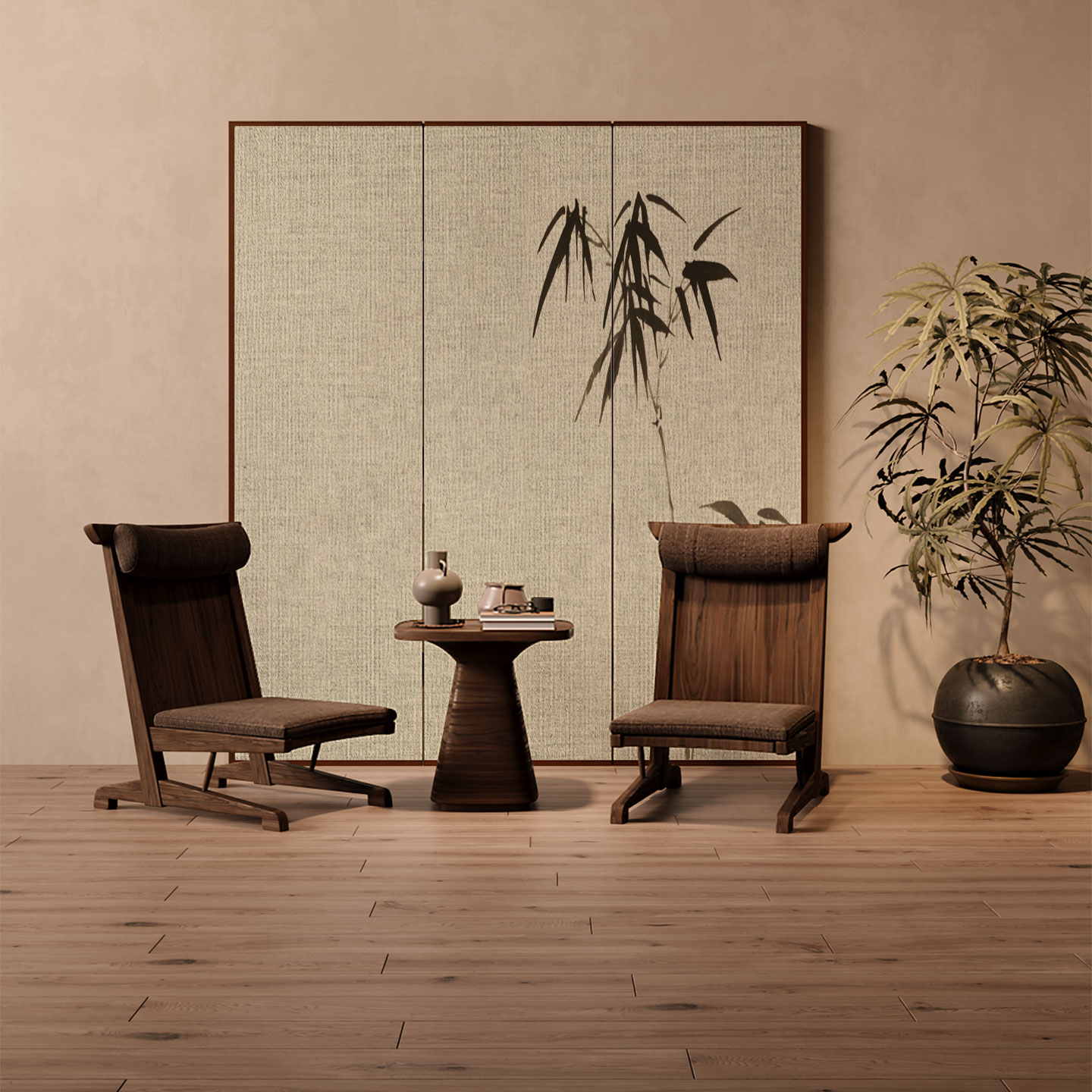 Room Separator Wall in Cream, Modern Opaque Pop Up with Pine Wood Frame, 4 Panels/2 Panels/3 Panels, Double Sided Print