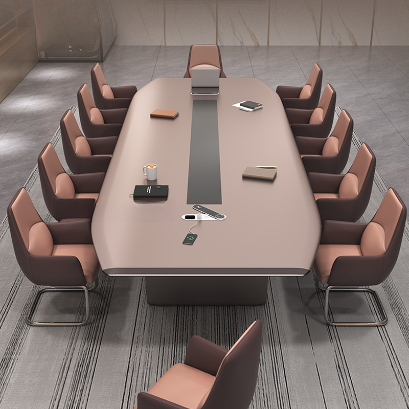 Rose Gold Art Deco Live Edge Meeting Table for Seats 12+ with Manufactured Wood Tabletop