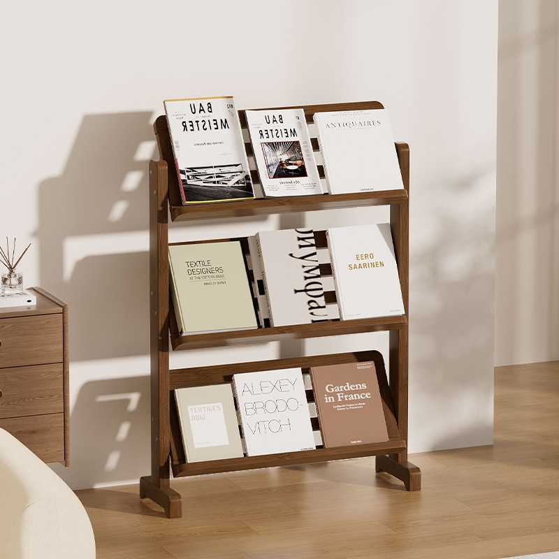 Cocoa Art Deco Bamboo Magazine Holder with 15 in & Above Length and 10 in & Above Height, Featuring Shelves and Independent Free Standing