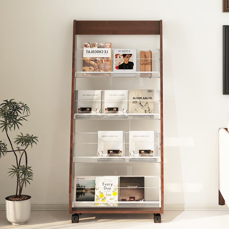 Art Deco Timber Magazine Holder with 15 in & Above Length and 10 in & Above Height, Featuring Shelves and Independent Free Standing