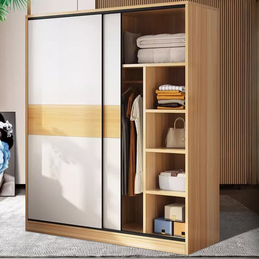 Modern Composite Wood Independent Wardrobe Closet with Soft Close Door, Interior Shelves, and Clothing Rod
