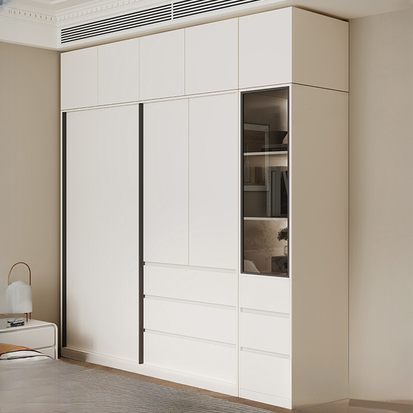 Chalk Modern Composite Wood Independent Wardrobe Closet with 6-Drawer/3-Drawer, Interior Shelves, and Clothing Rod