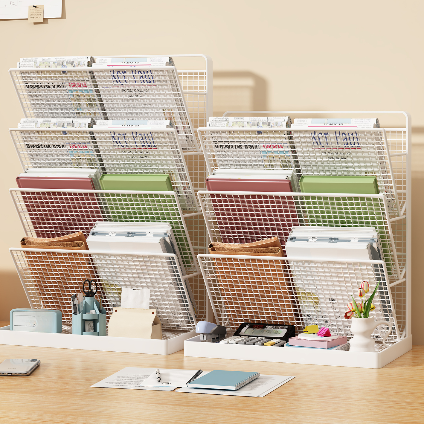 Art Deco Metal Magazine Holder with 11 To 15 in Length, 10 in & Above Height, Shelves, and Pocket