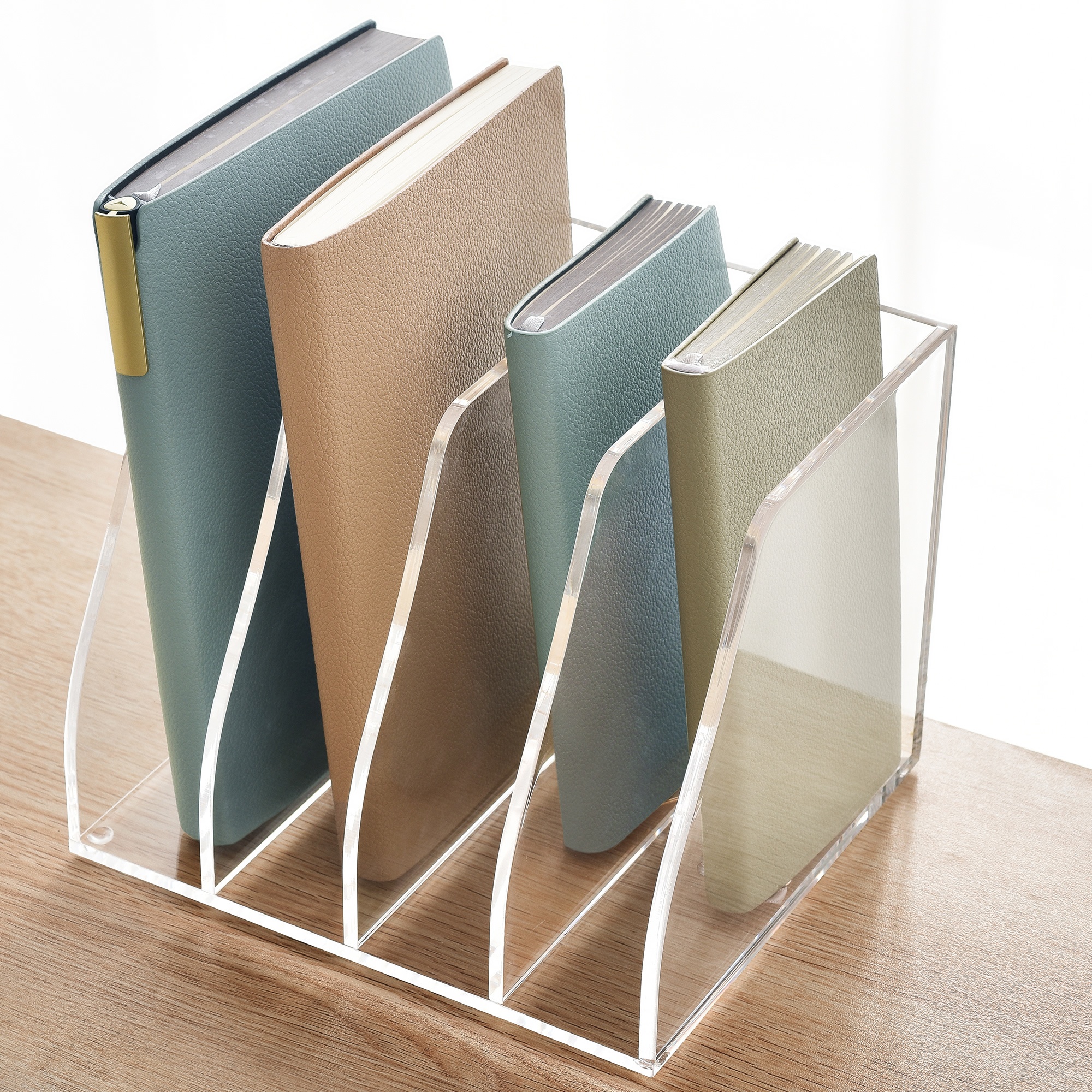Transparent Art Deco Magazine Holder in Plastic & Acrylic, Length 7 To 11 in, Height 4 To 6.9 in, Independent with Divider