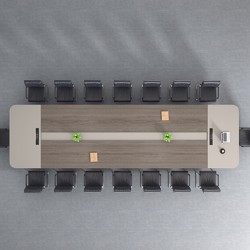 Light Natural Brown Art Deco Meeting Table, Wear Resistant, Rectangular Shape for Seating 12, Made with Manufactured Wood