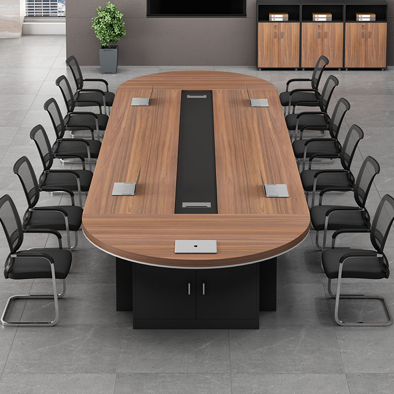 Art Deco Warp-proof Auburn Elliptical Engineered Wood Conference Room Table for Seats 12+/Seats 12