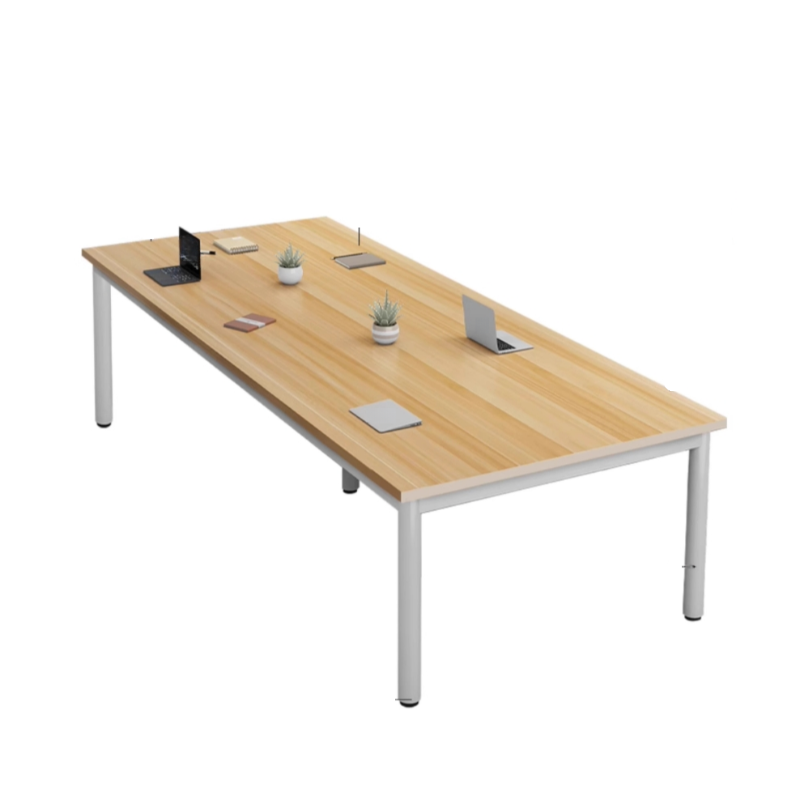 Light Natural Brown Art Deco Conference Room Table with Distortion-resistant Rectangle Top for 6-person Seat in Manufactured Wood