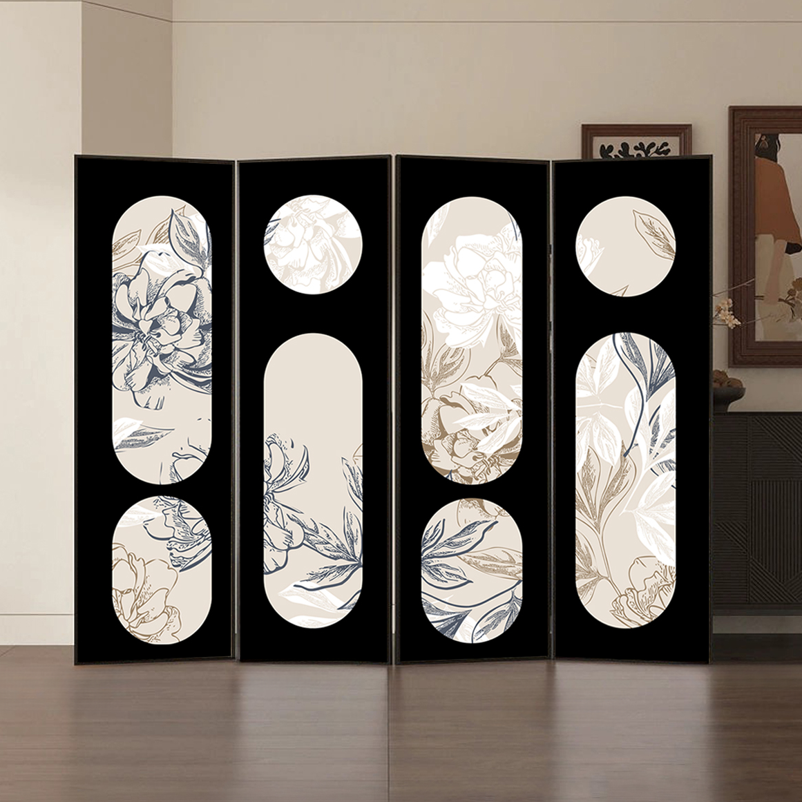 Ink Modern Opaque Pop Up Room Separator Wall with Alloy Frame and Double Sided Print