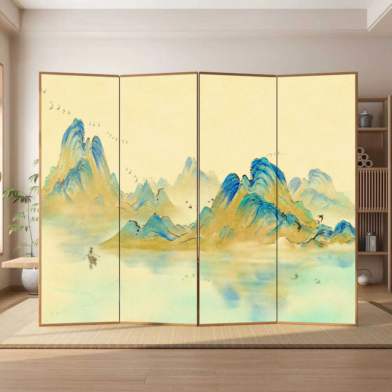 Lemon Colour Modern Opaque Single Panel Room Separator Wall with Double Sided Print and 1 Panel