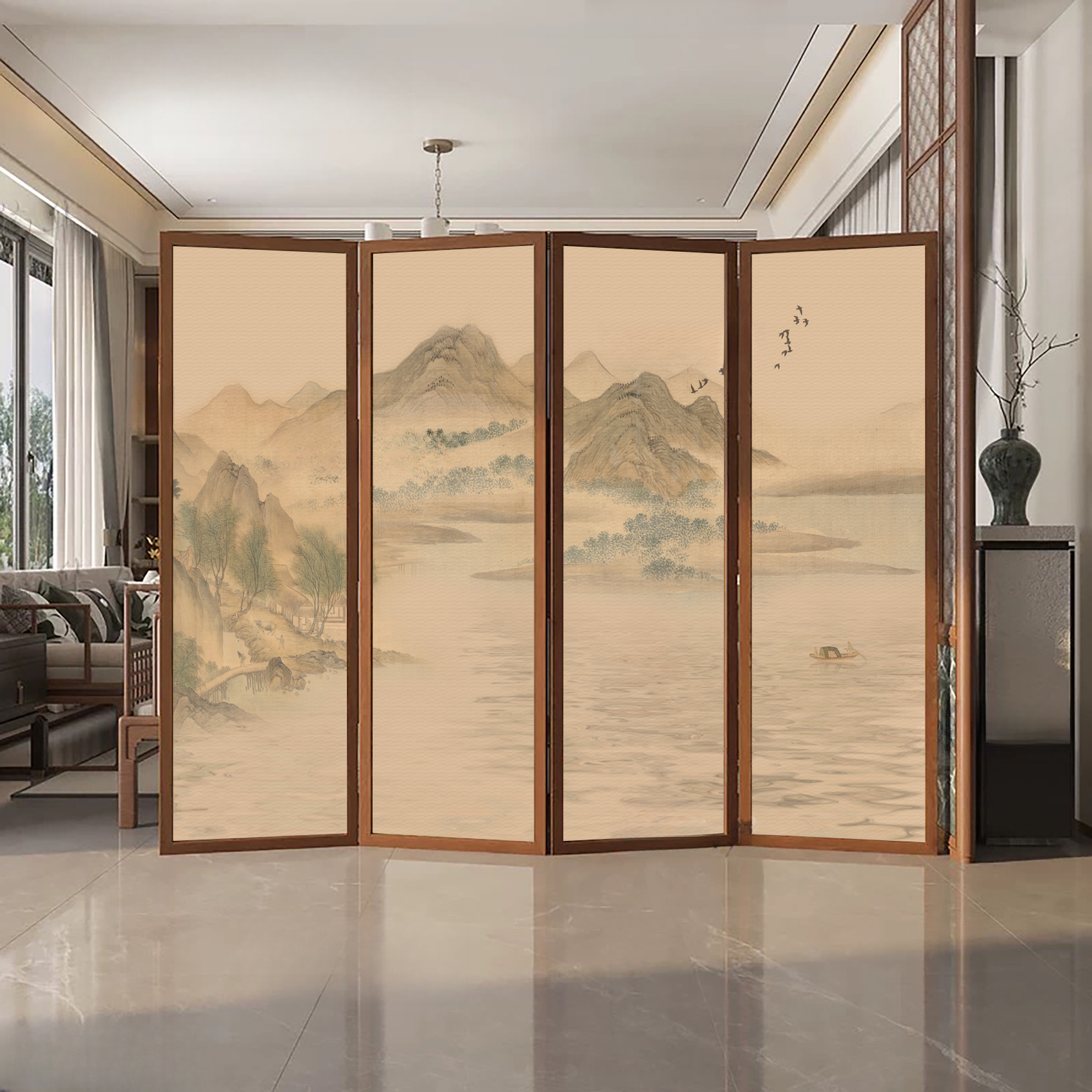 Auburn Modern Translucent Pop Up Room Separator Wall with Double Sided Print and Gauze Screen