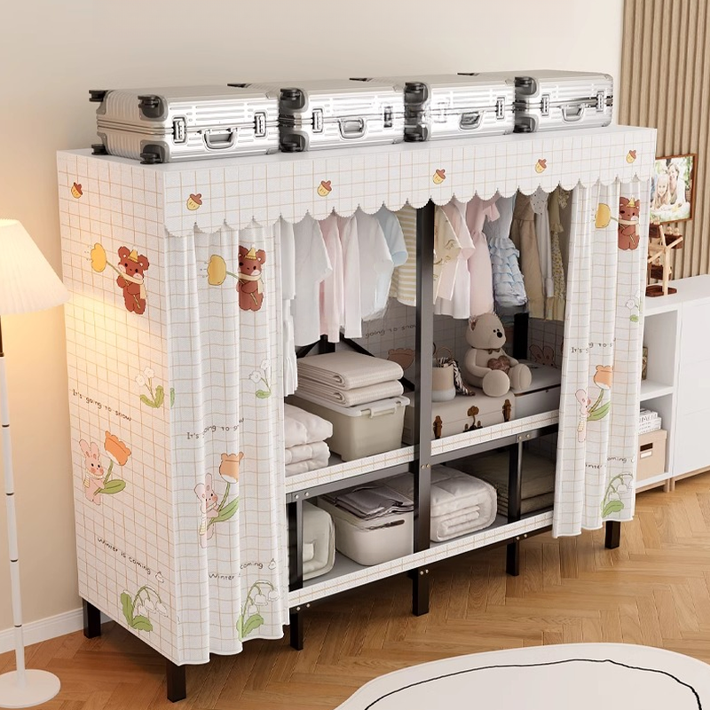 Modern Steel Independent Wardrobe Closet with Interior Shelves and Clothing Rod