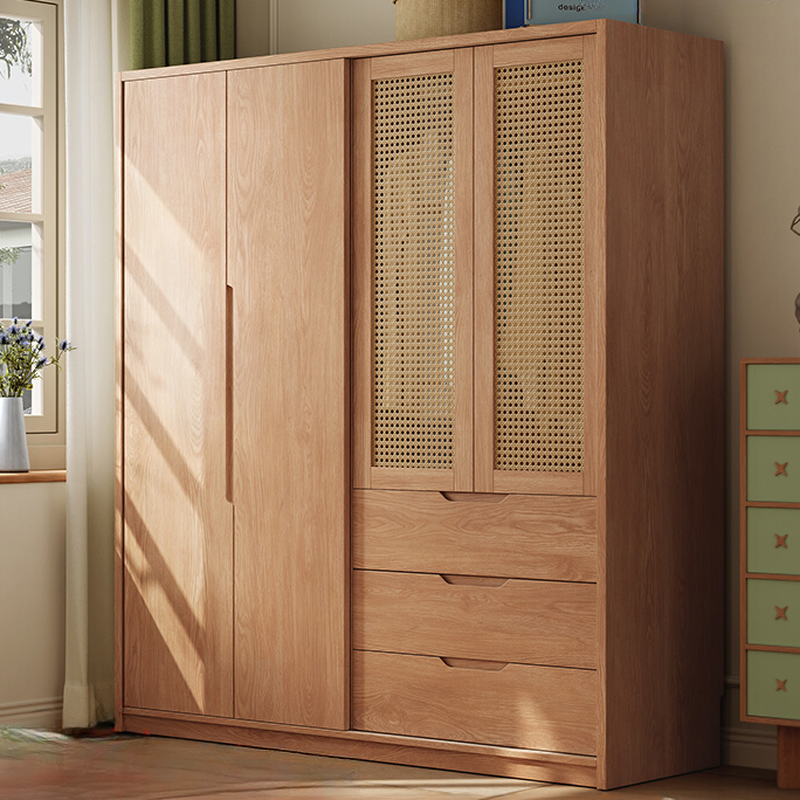 Acorn Modern Oak Wood Independent Wardrobe Closet with Soft Close Drawer and Door, Interior Shelves