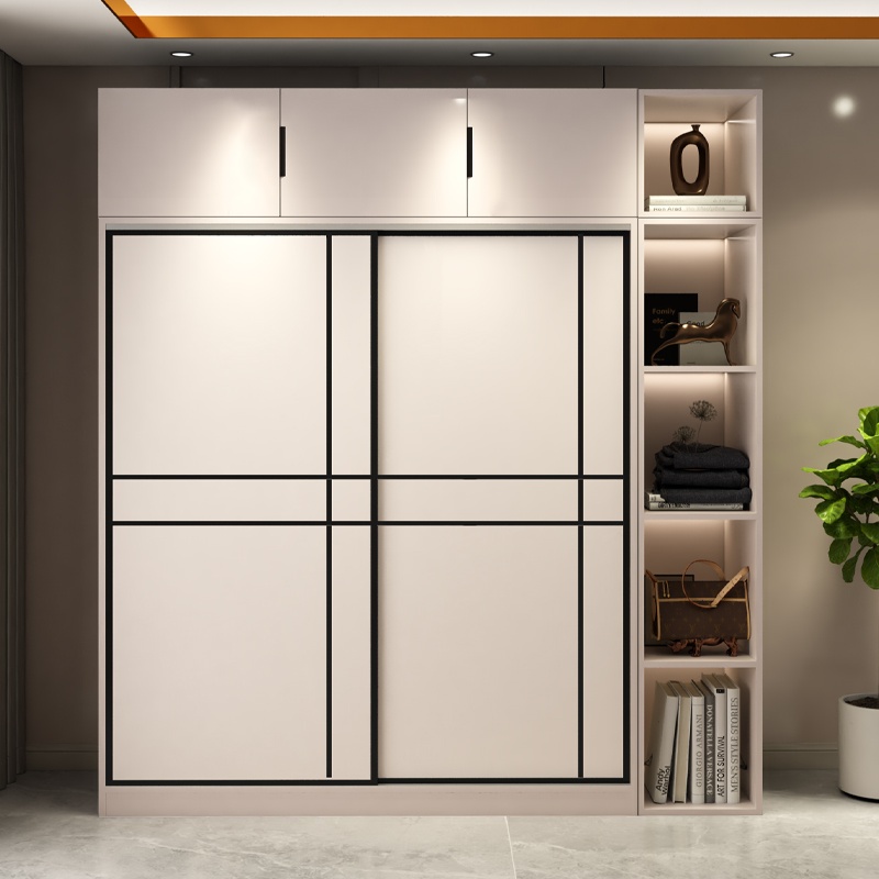 Chalk Modern Laminate Independent Wardrobe Closet with Soft Close Door, Interior Shelves, and Clothing Rod