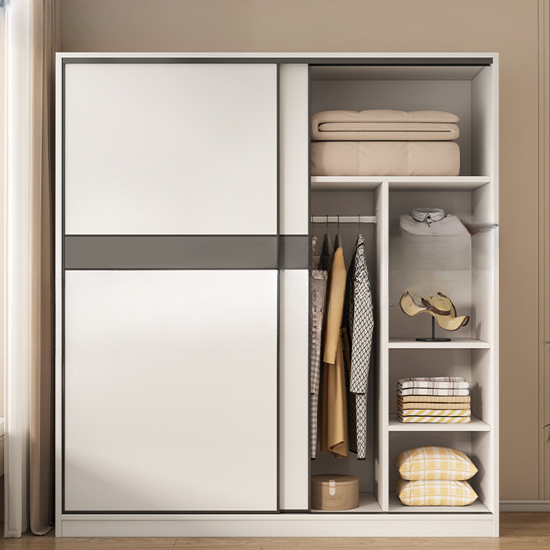 Chalk Modern Composite Wood Wardrobe Closet with 3-Drawer, Soft Close Door, Interior Shelves, and Clothing Rod