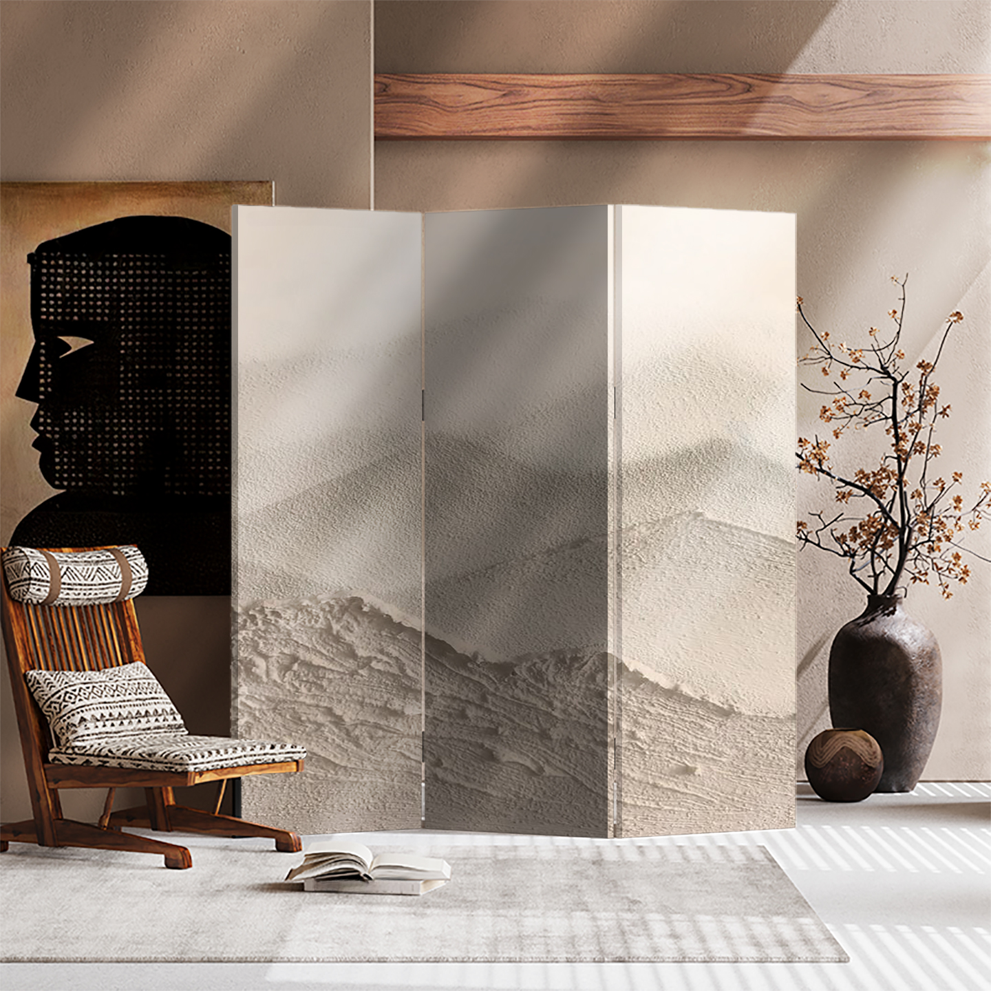 Multicolour Art Deco Opaque Compact Natural Wood Screen Divider with 8 Panels/7 Panels/3 Panels and Double Sided Print