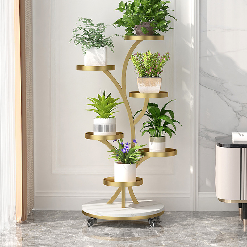 Rounded Metal Plant Stand with 7 Shelves and Caster Wheels