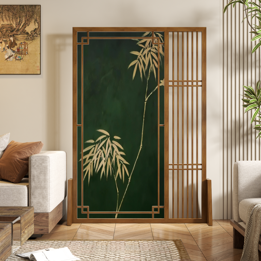 Sage Art Deco Indoor Translucent Single Panel Pine Wood Screen Divider with 1 Panel