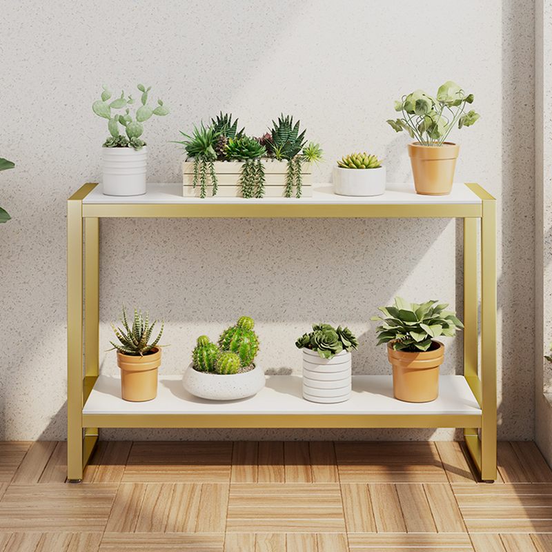 1 Piece Rectangle 2 Tiers Sintered Stone Plant Table with Sleigh Base and 2 Shelves