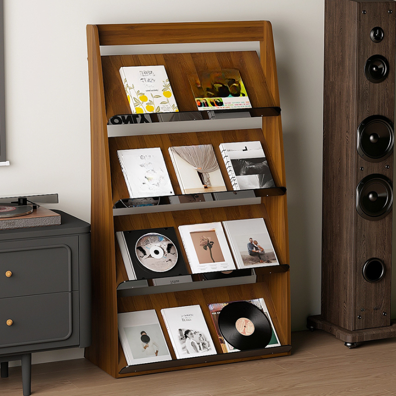 Cocoa Art Deco Laminate Magazine Holder with Shelves, 15 in & Above Length, 10 in & Above Height, Independent