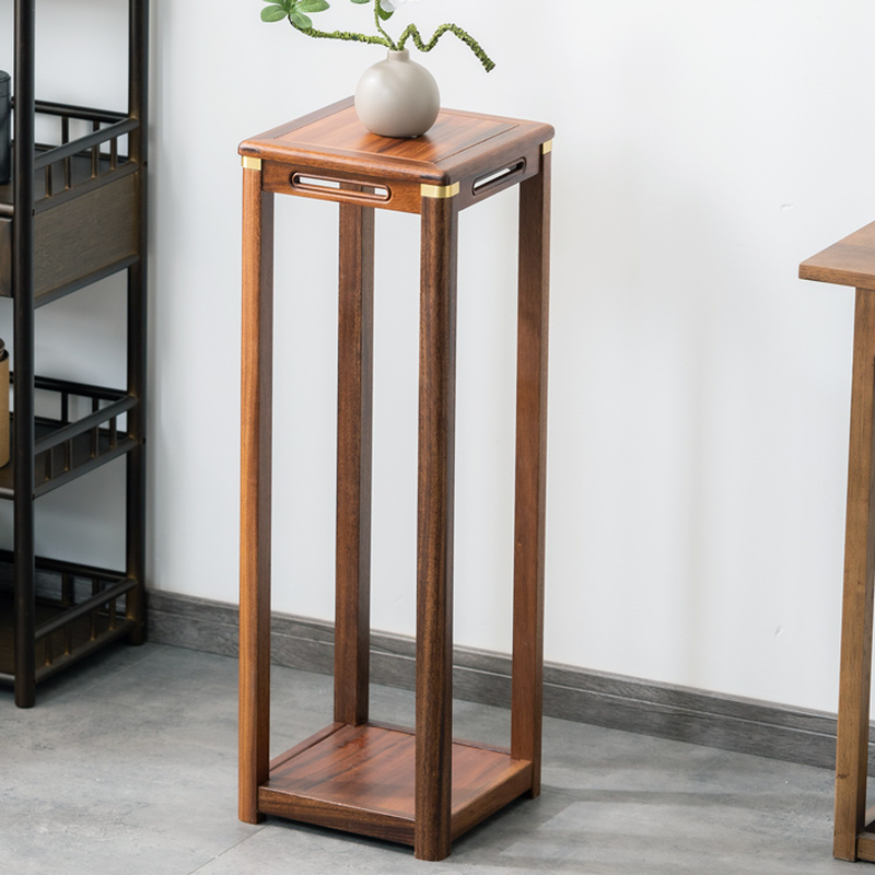 1 Piece Wooden 2 Tiers Square Plant Table with 2 Shelves and Legs