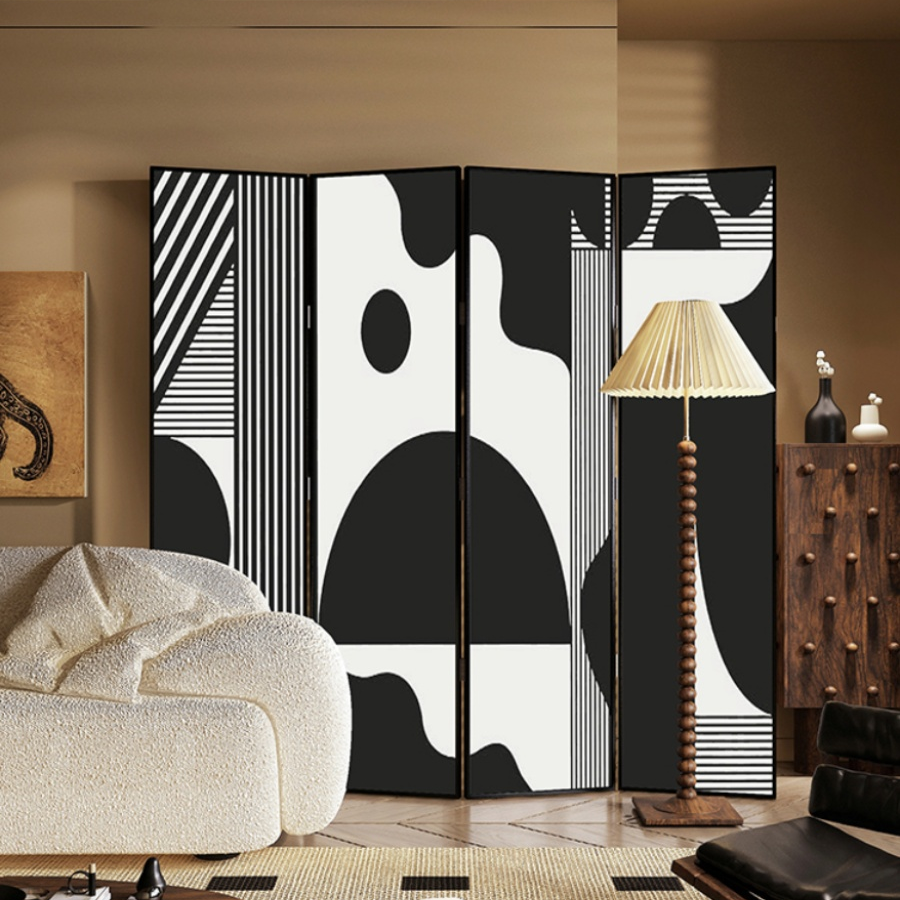 Ink Modern Opaque Pop Up Room Separator Wall with Wood Frame and Double Sided Print