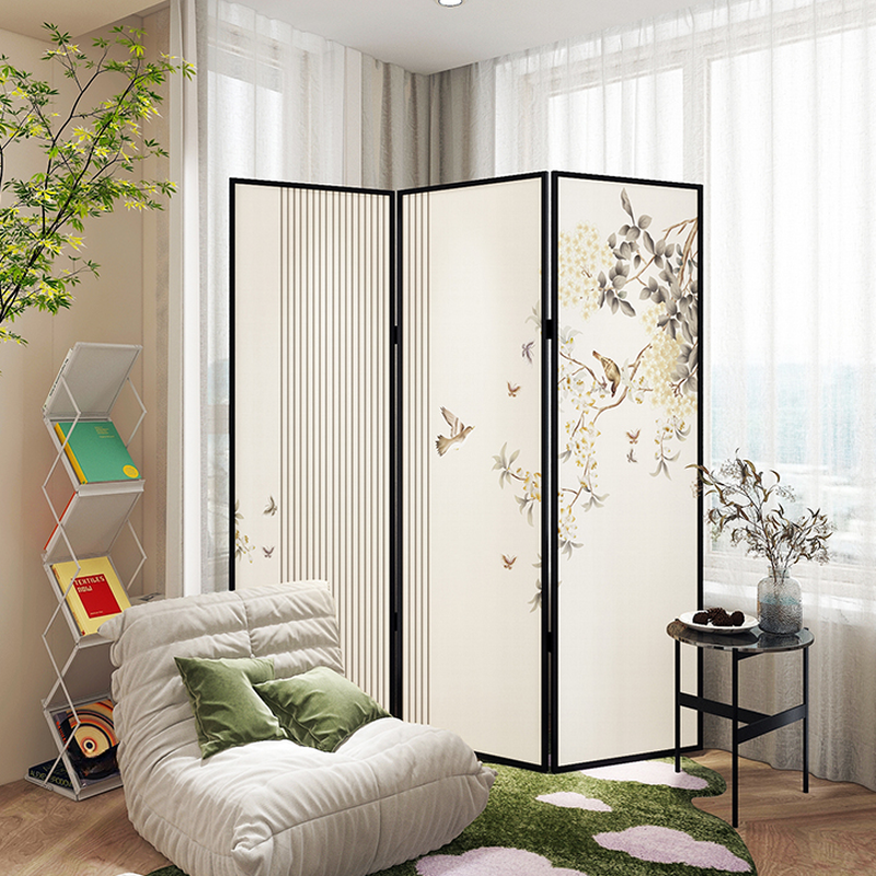 Multicolour Art Deco Opaque Compact Timber Screen Divider with Double Sided Print