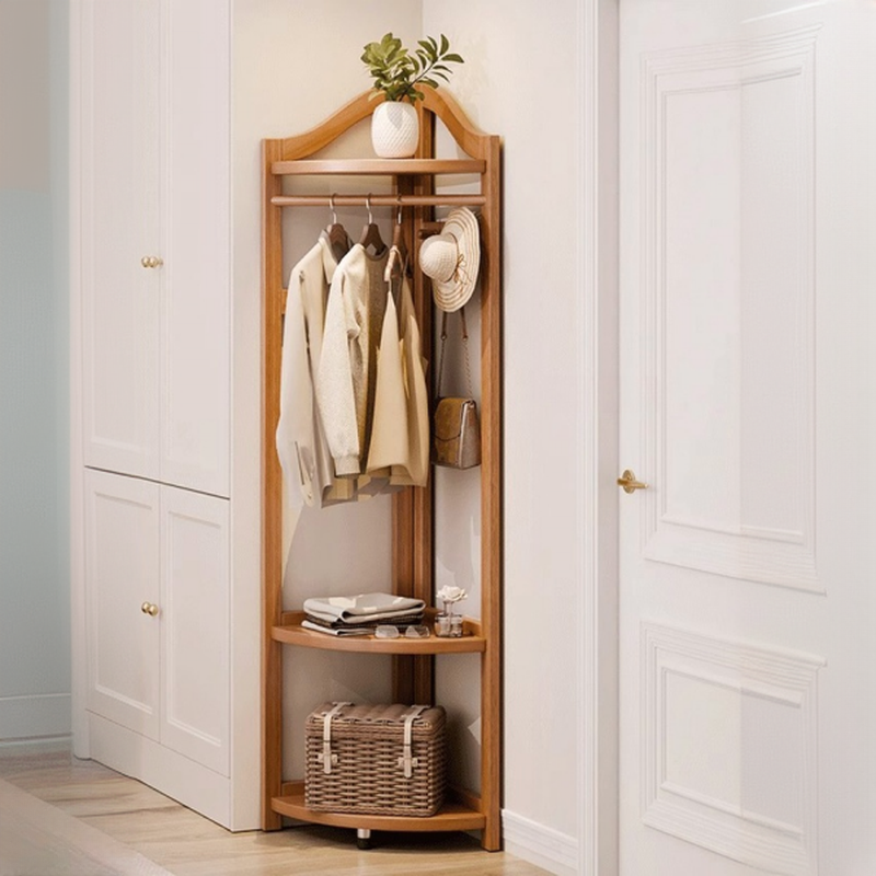 Simplistic Hall Tree with Receptacle Storage, 3 Shelves, Rubberwood Frame, and Wood Hook
