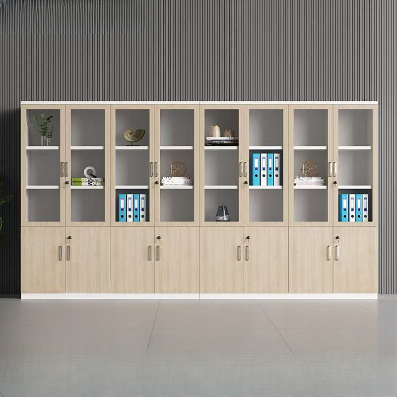 Natural Finish Manufactured Wood Filing Cabinet Console with Moisture-proof Shelving, Drawers, Locking Door, and 5-Wide or more Compartments