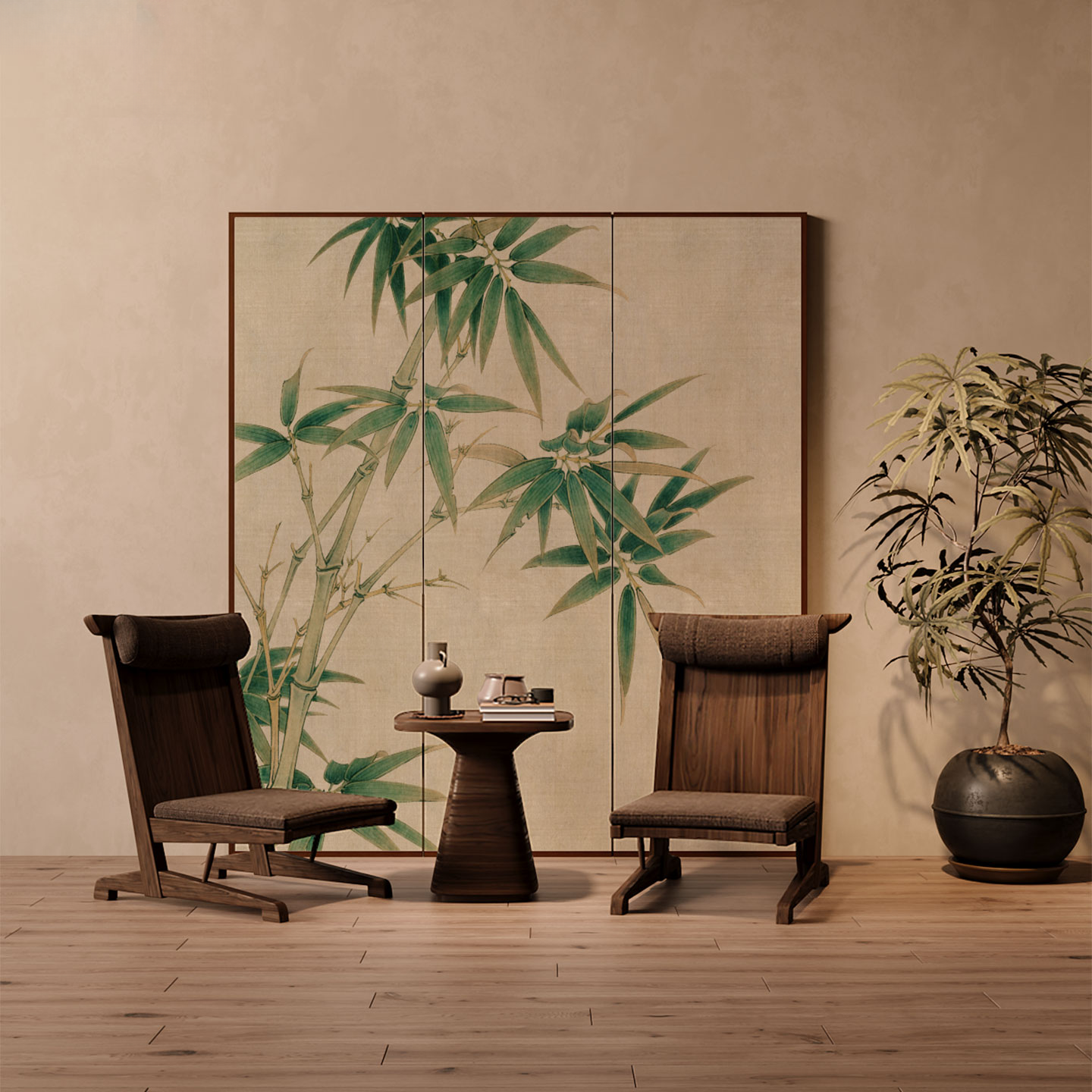 Green Indoor Opaque Folding Room Divider Wall with Natural Wood Frame and Double Sided Print, Available in 4 Panels/3 Panels/2 Panels