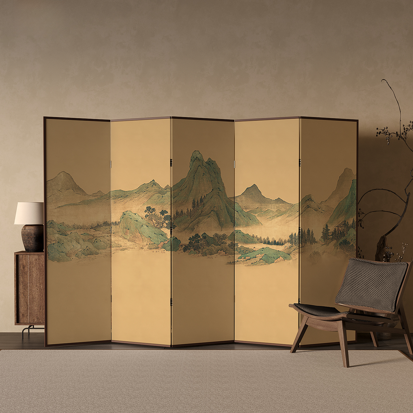 Multi-Colour Modern Opaque Pop Up Room Separator Wall with Pine Wood Frame and 5/4 Panels Double Sided Print