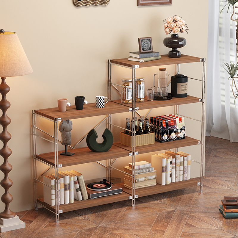 Tan Casual Decorative Shelf with Storage Shelves and Steel Frame, Unattached