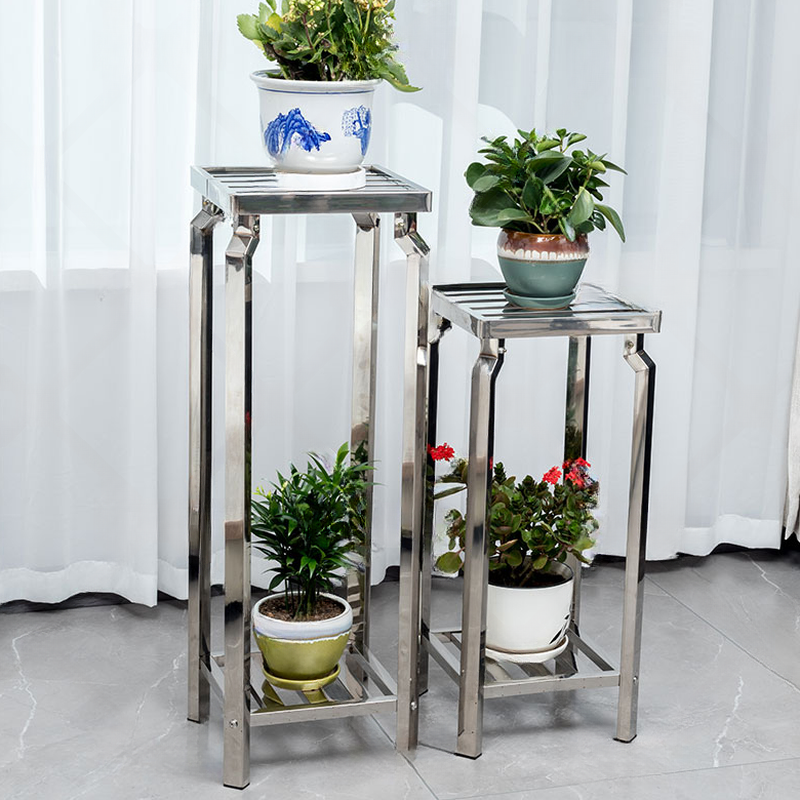 Metallic Rectangle/Square Plant Stand Side Table with Stainless Steel Top