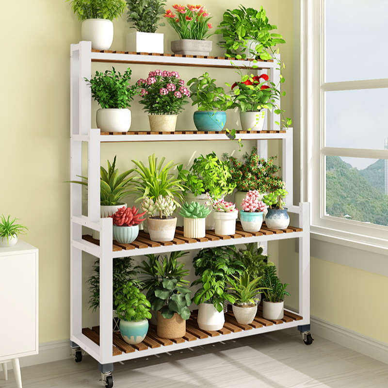 Rectangle Plant Stand with Steel Top and Caster Wheels