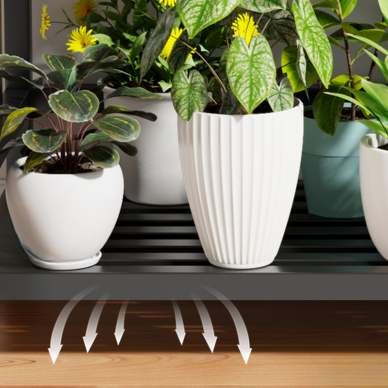 3 Tiers Rectangle Plant Stand with Steel Top, 1 Piece Set, 3 Shelves, Legs Base