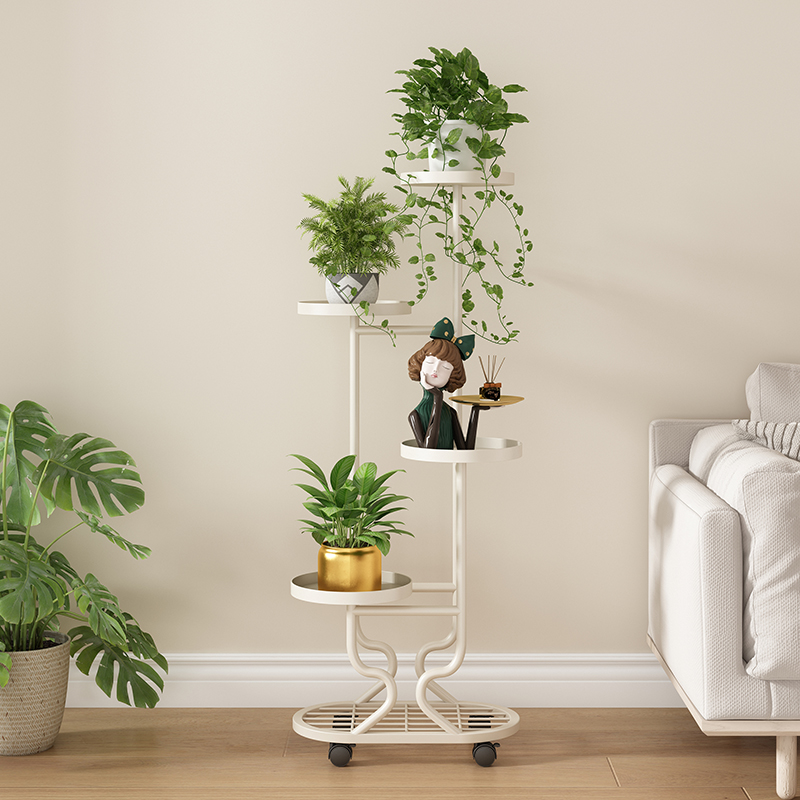 Rounded Iron Plant Stand with Caster Wheels