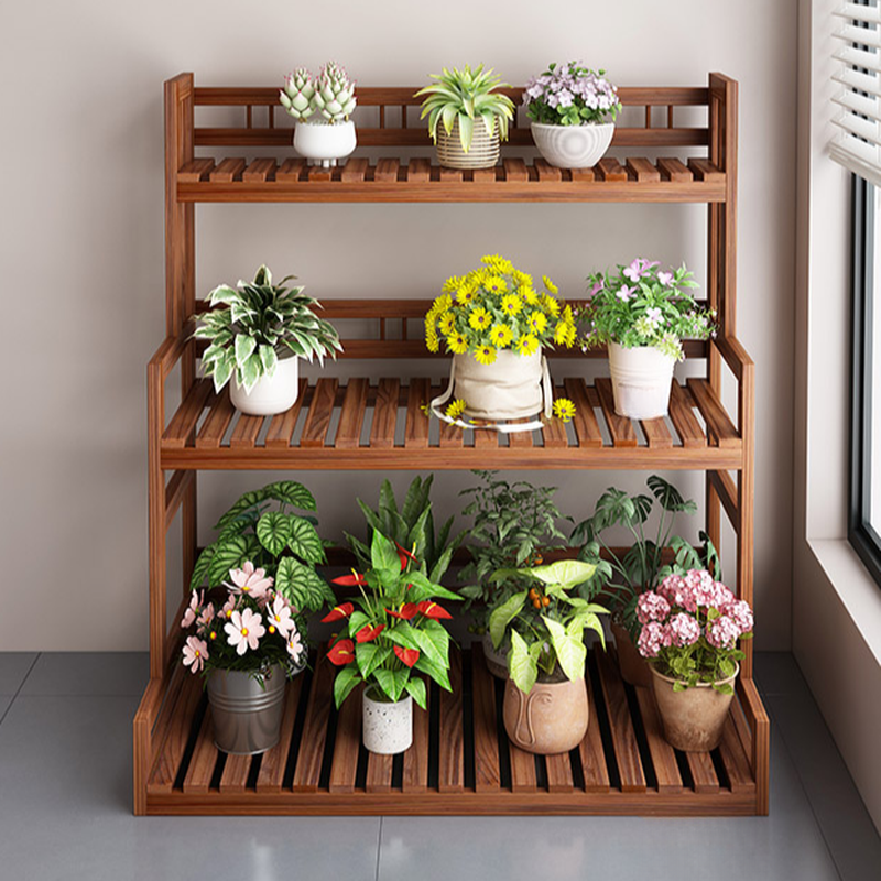 Sepia 4 Tiers Rectangle Plant Stand with Manufactured Wood Top, 1 Piece Set, 4 Shelves, Solid Base