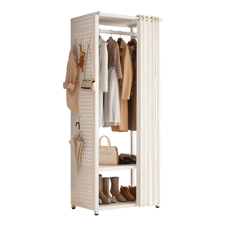 Chalk Modish Coat Tree with Stockroom Storage, 2 Shelves, Iron Frame, and Alloy Hook