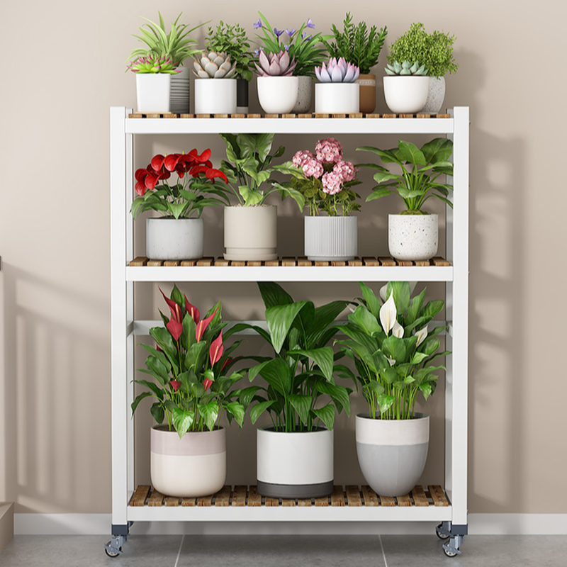 Rectangle Manufactured Wood Plant Stand with Caster Wheels