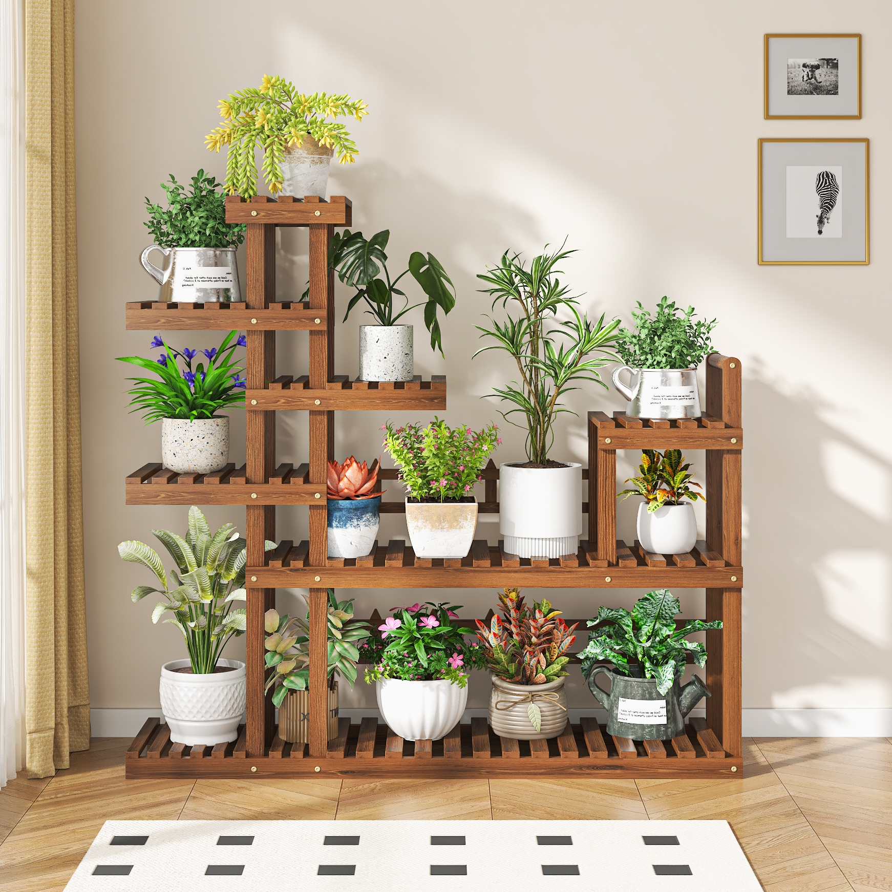 Rectangle Plant Stand with Manufactured Wood Top and Caster Wheels