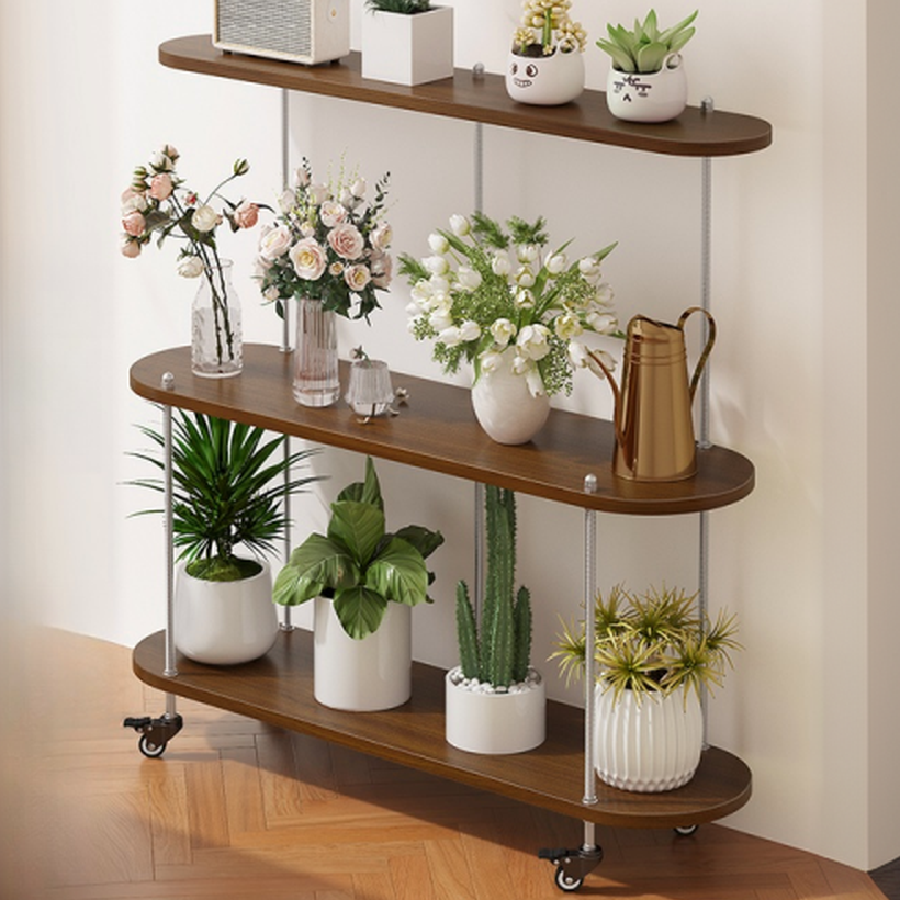 3 Tiers Oval Laminate Plant Stand with 3 Shelves, 1 Piece Set, and Legs