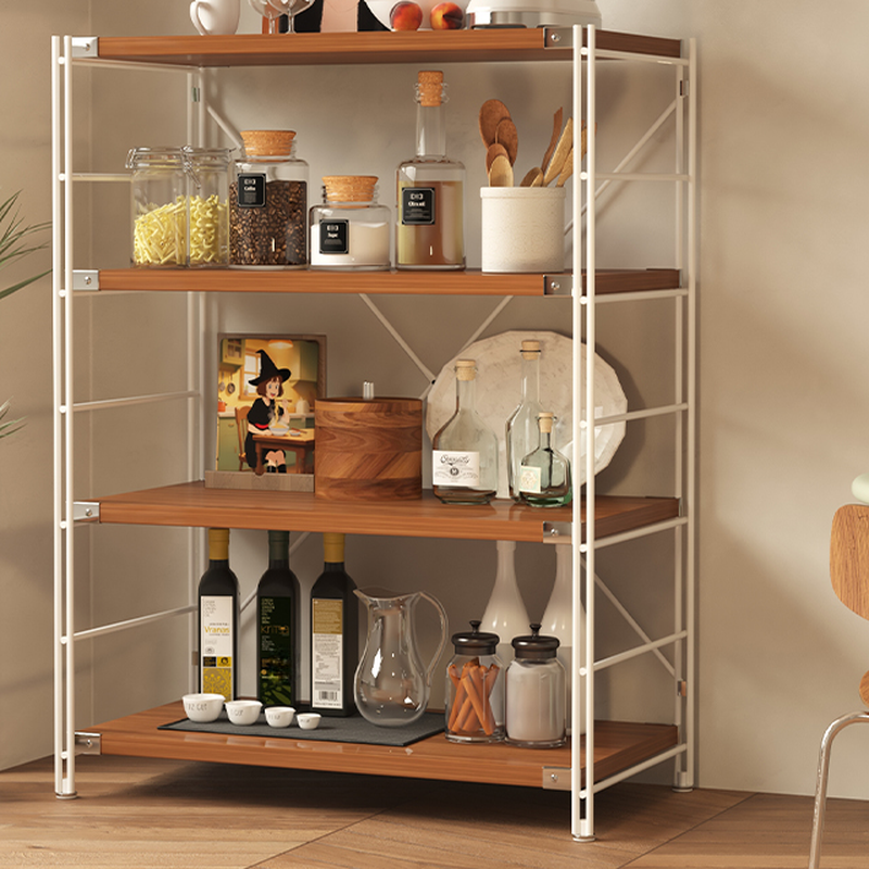 Tan Casual Steel Storage Shelf Rack with Storage Shelves and Unattached Installation