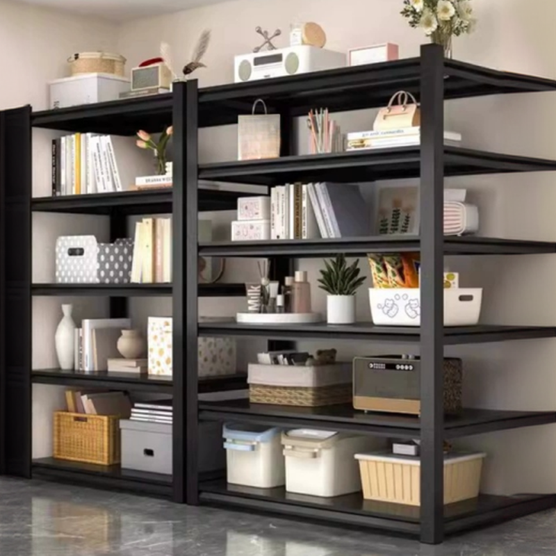 Midnight Black Casual Steel Warehouse Shelving Rack with Unattached Installation