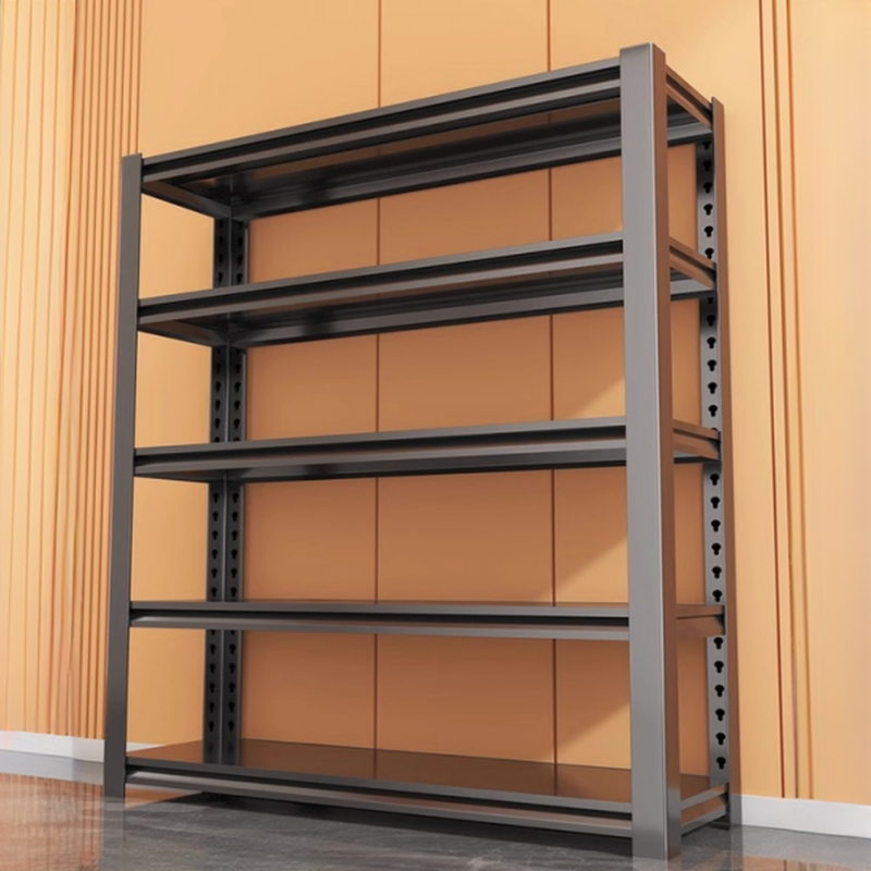 Midnight Black Casual Steel Storage Shelf Rack with Unattached Installation