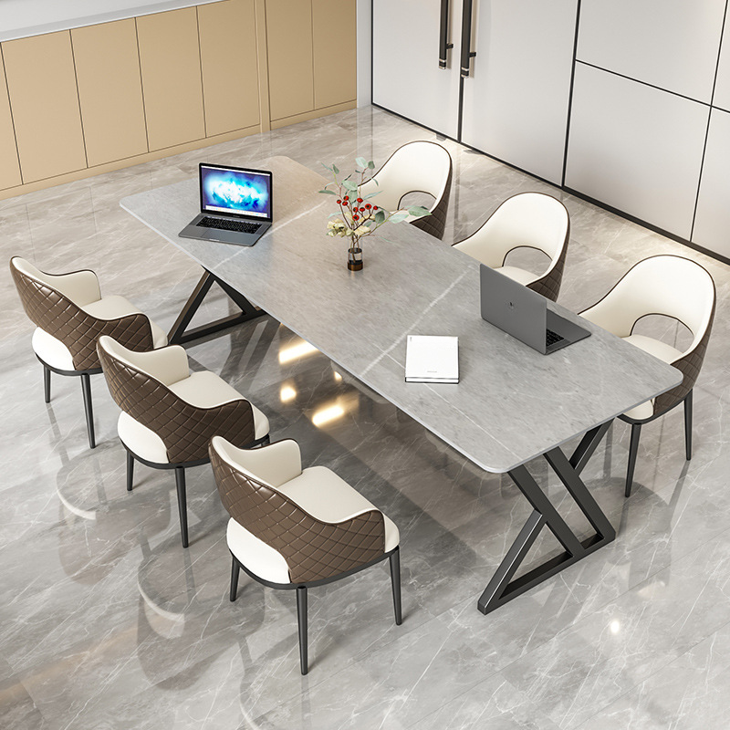 Light Gray Nordic Conference Table, Scratch Resistant, Rectangle, for 4/6-person Seating/8-person Seating, Sintered Stone