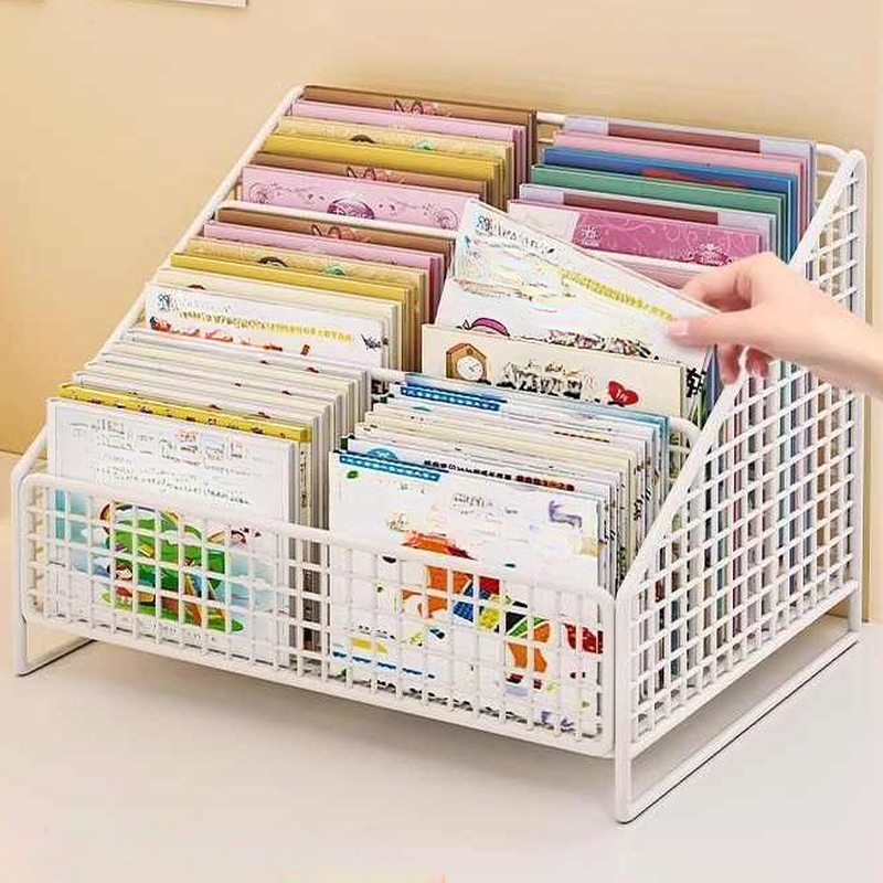 Art Deco Metal Magazine Holder with Shelves and Divider, 11 To 15 in/15 in & Above Length, 7 To 9.9 in Height