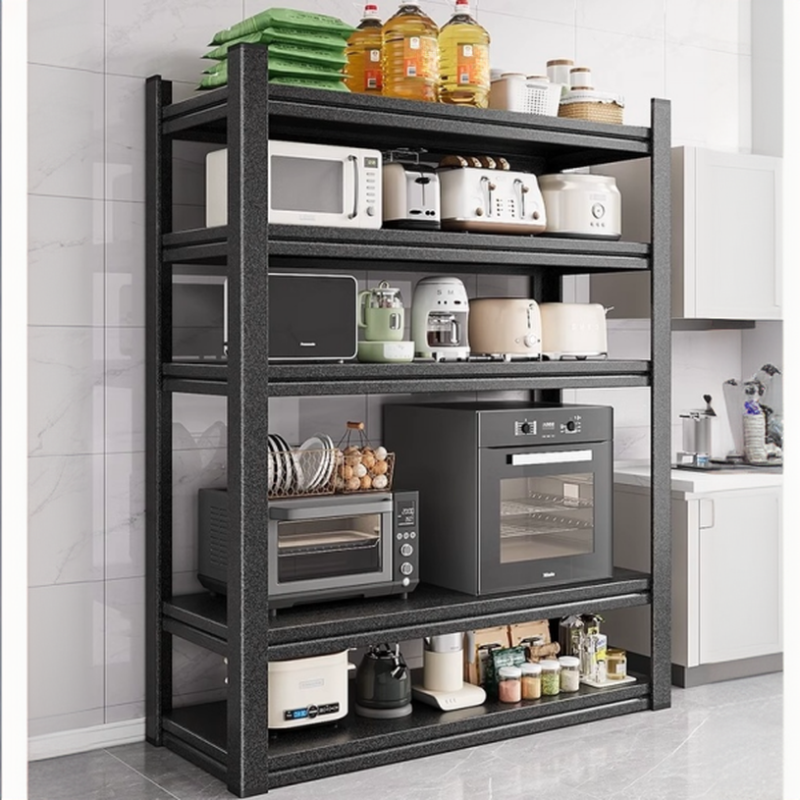 Midnight Black Casual Storage Shelf Rack with Steel Frame, Unattached