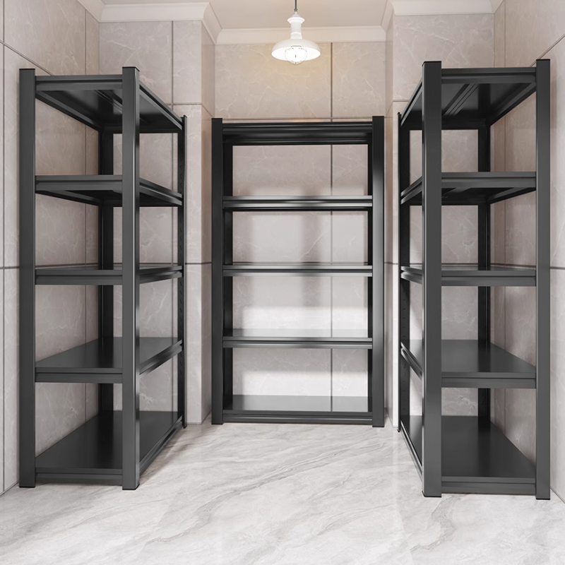 Midnight Black Casual Steel Warehouse Shelving Rack, Unattached