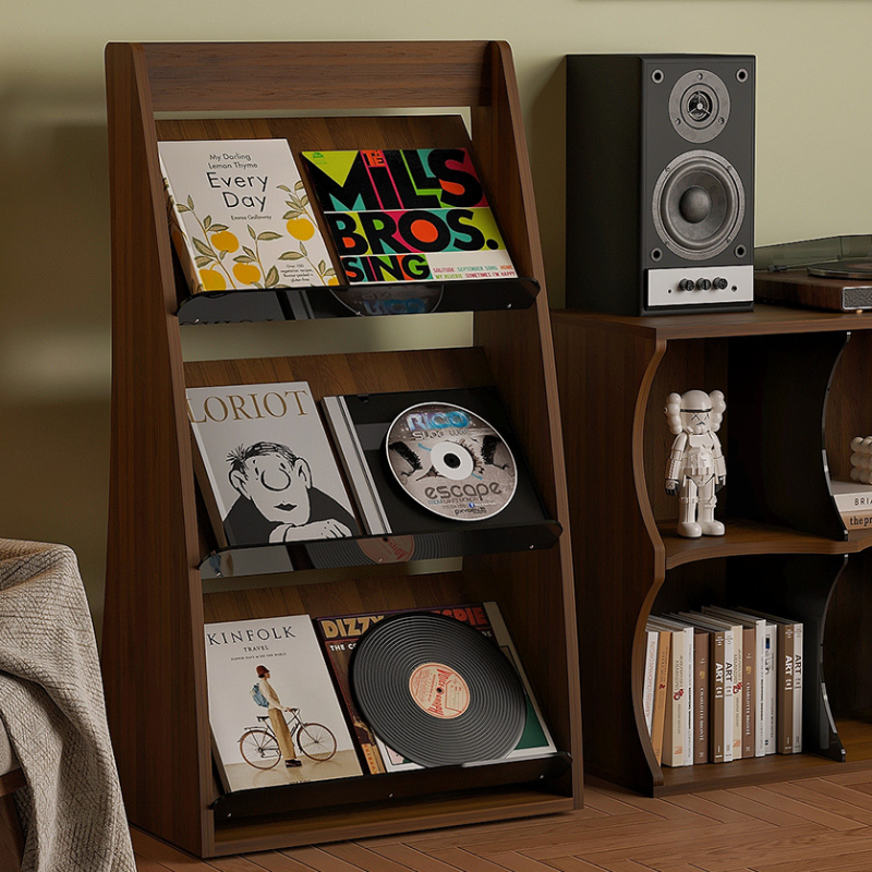 Cocoa Art Deco Manufactured Wood Magazine Holder with Shelves, 15 in & Above Length, 10 in & Above Height, Independent